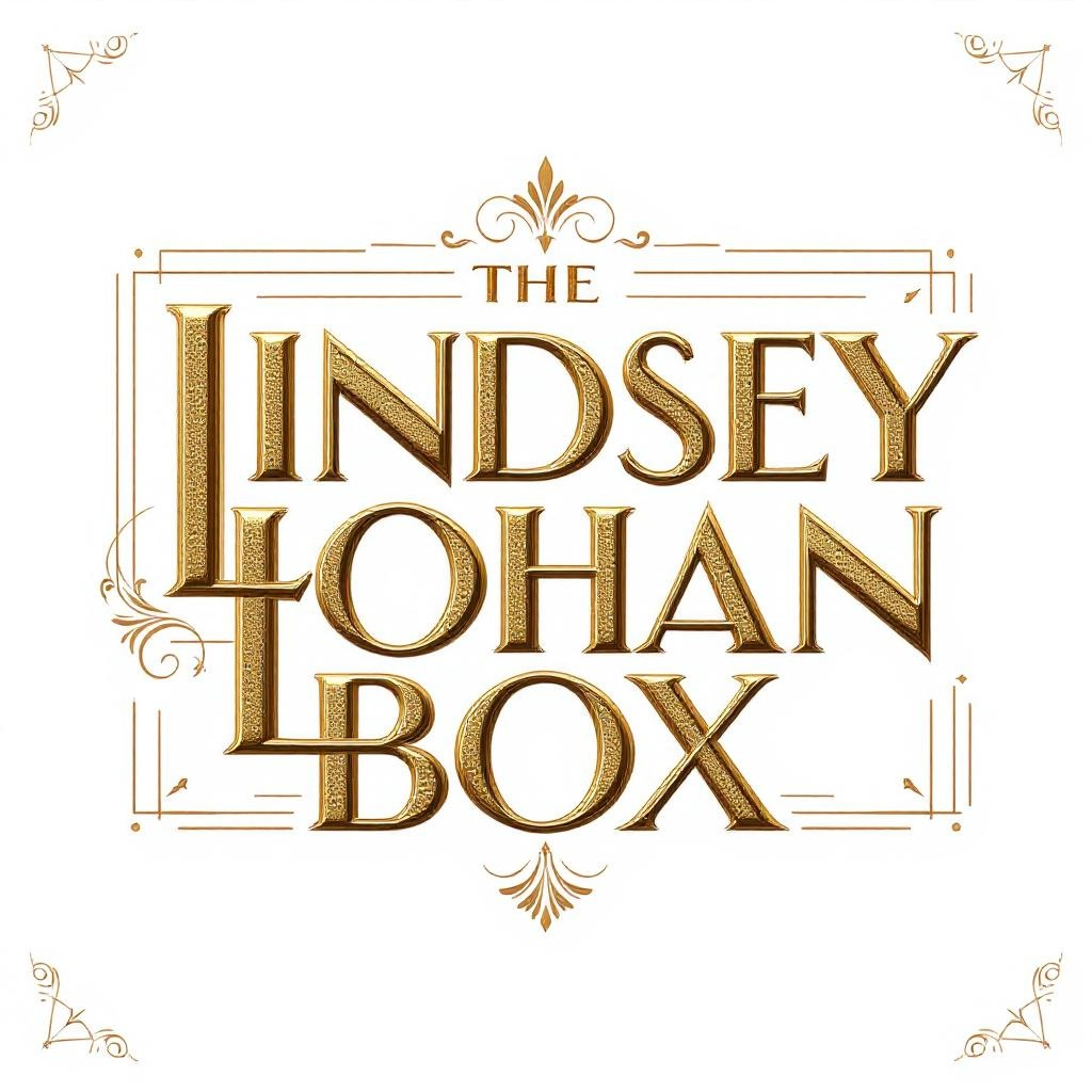Decorative text 'The Lindsey Lohan Box' in gold on a white background