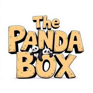 Logo of 'The Panda Box' with cartoon pandas on a white background